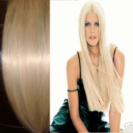 Tresa de par extravolum veritable , lungime 50 cm , culoare blond platinat ( # 613 )