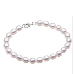 Bratara Perle Naturale Ovale Albe cu Inchizatoare Argint - Cadouri si Perle