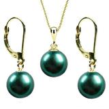 Set Aur 14 k cu Perle Naturale Verde Smarald - Cadouri si Perle