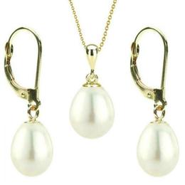 Set Aur 14k si Perle Naturale Teardrops Albe - Cadouri si Perle