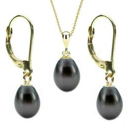 Set Aur 14k si Perle Naturale Teardrops Negre - Cadouri si Perle