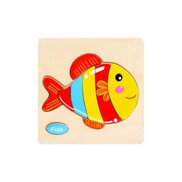 Puzzle din lemn, varsta 12 luni+, coordonarea mana- ochi, multicolor, peste