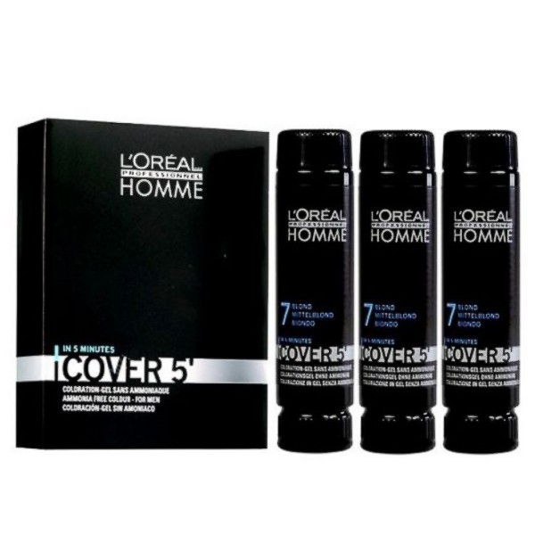 Gel Colorant pentru Barbati - Blond - L'Oreal Professionnel Homme Cover 5' Hair Color Gel, nuanta 7 Blond, 3 x 50ml